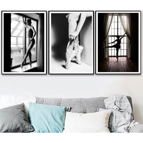 Nordic Black And White Poster Ballet Dancer Angel Art Canvas Painting Wall Picture for Girls Room Decor Unframed Decoration Home