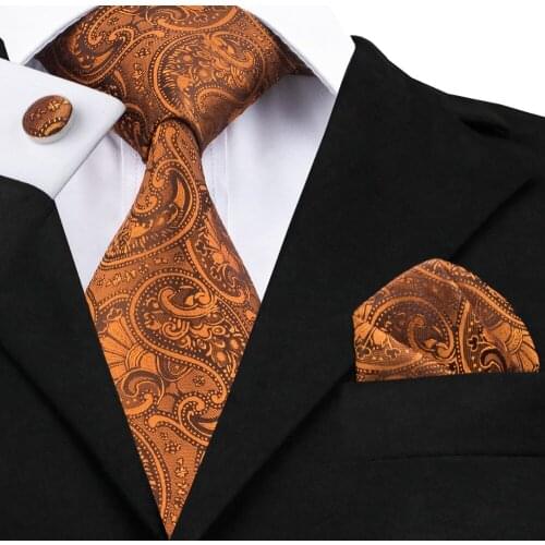 SN-1551 Hi-Tie Yellow Color Floral Pattern Ties High Quality Necktie Pocket Square Cufflinks Set for Mens Business Wedding Party