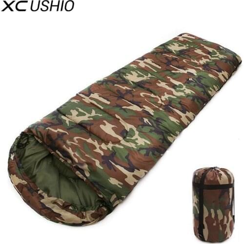 XC USHIO Camping Military Camouflage Envelope Hooded Sleeping Bag Waterproof Soft Spring Autumn Splicable Single Sleeping Bag