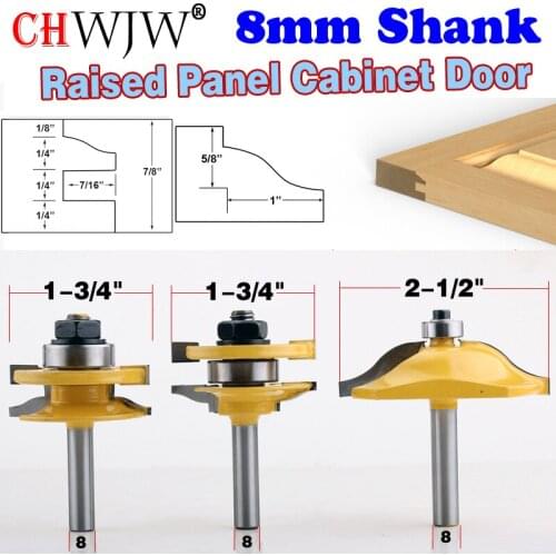 3PC 8mm Shank high quality Raised Panel Cabinet Door Router Bit Set - 3 Bit Ogee Woodworking cutter woodworking router bits