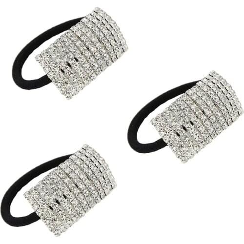 Xiwstar 3Pcs Fashion Womens Bling Crystal Rhinestone Hair Ties Ropes Bands Elastics Scrunchies Wedding Party Hair Accessories