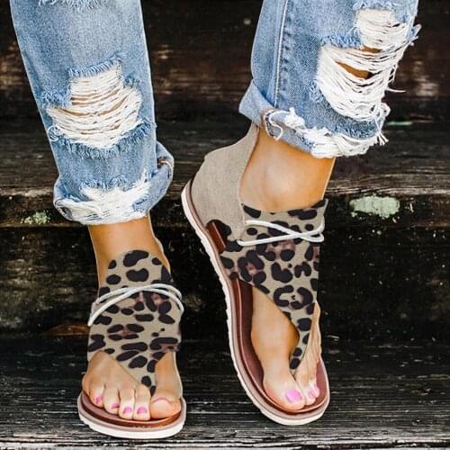 Women Summer Strap Sandals Leopard Printed Flats Open Toe Sandals Flats Zippers Flip Flops Ladies Outdoor Beach Sandals босоножк