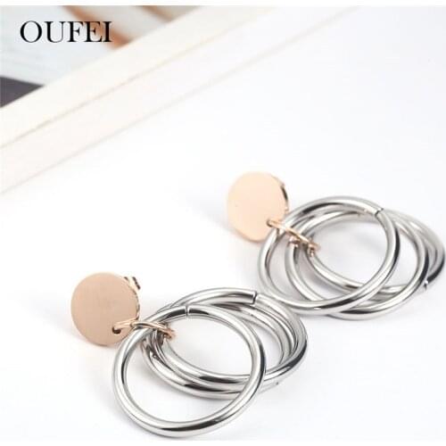 OUFEI Stainless Steel Jewelry Woman Steel ring Drop Earrings For Women Earings Fashion Jewelry Accessories Bohemian Mass Effect