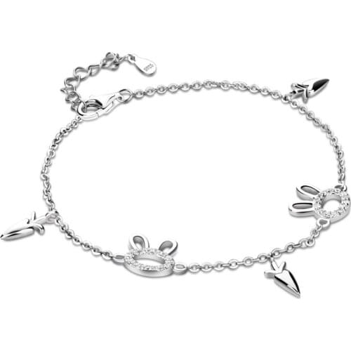Cute Bunny Love Radish Girl Bracelet 100% 925 Sterling Silver Link Bracelet Woman Pop Silver Jewelry Christmas Gift wholesale