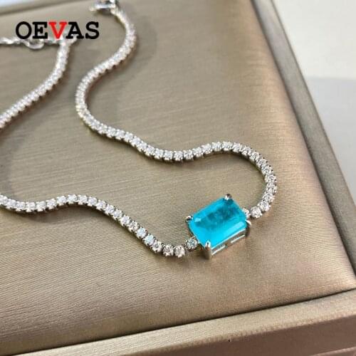 OEVAS 100% 925 Sterling Silver Paraiba Tourmaline Bracelet For Women Sparkling Full High Carbon Diamond Girls Party Fine Jewelry