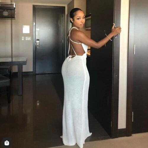 Womens Sexy Thin Mesh Tie Front Swimsuit Crochet Beach Maxi Dresses Backless Bandage Sleeveless See Through Side Split Dress