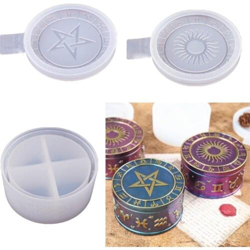 12 Constellation Storage Box Resin Casting Mold with Sun Star Lids Storage Container Epoxy Resin Casting Silicone Molds X4YA
