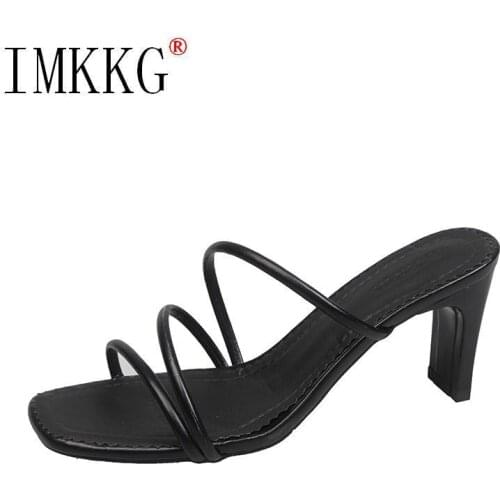 2021 Summer Women Sandals Slippers High Heel Shoes For Sexy Peep Toe Heels Party Wedding Mules Woman Casual Square Heel