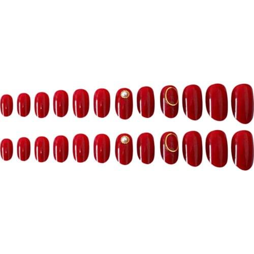 24pcs False Nails Full Cover Artificial Diamond Press on Short French Nails