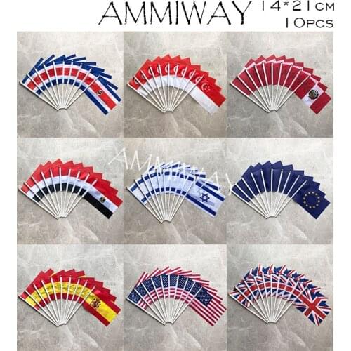 AMMIWAY 14x21cm 10pcs Costa Rica Singapore Peru Egypt Israel European Union Spain American United Kingdom Small Hand Flag