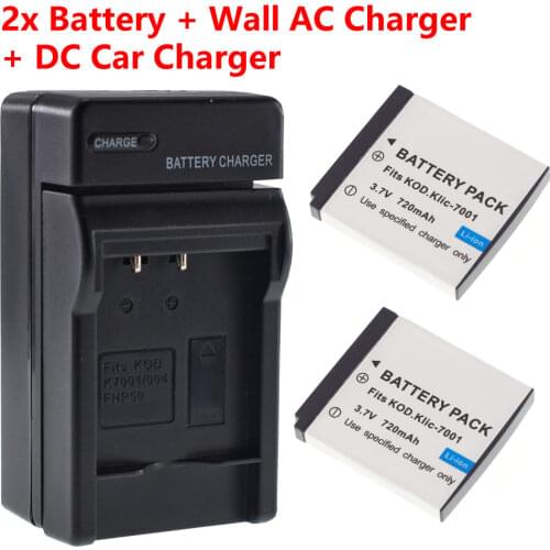 BLi-286 Battery(2-Pack) + Charger for Polaroid t1031 t1035 t1234 t1235 t1235uc KLIC-7001