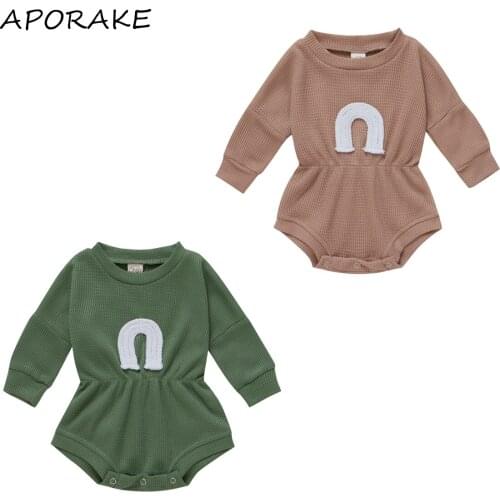 2021 0-12M Baby Boys Girls Casual Romper Infant Spring Autumn Round Collar Long Sleeve Casual Rainbow String Jumpsuit Playsuit