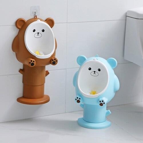 Baby Adjustable Height Boy Potty Toilet Training Children Stand Vertical Urinal Pee Toilet Cartoon Bear Wall-Mounted Hook Urinal