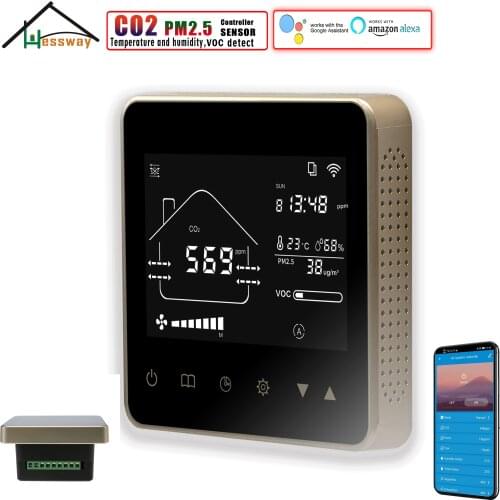 HESSWAY Temp Humidity VOC CO2 PM2.5 House Gas Detector&Control for Ventilation System Apparatus 0-10V RS485 Connection
