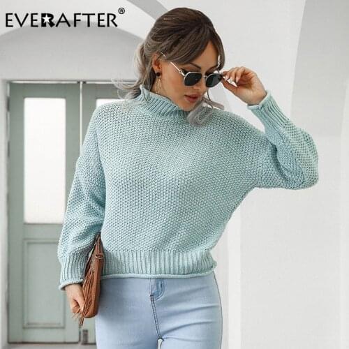 EVERAFTER Turtleneck Women Sweater Autumn Winter Lantern Sleeve Elegant Female Sweater Casual Warm Solid Loose Jumper Pullover