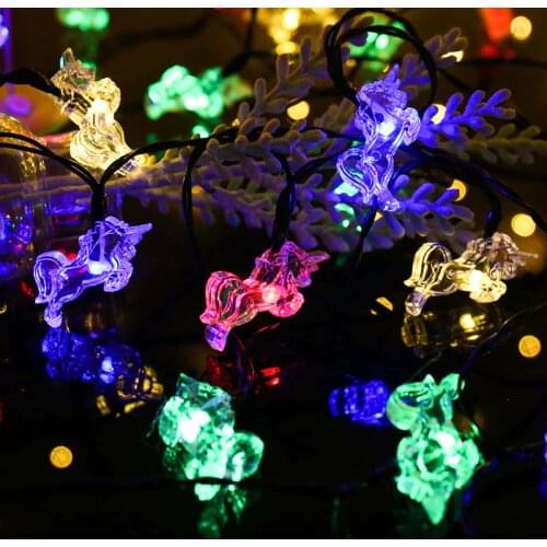 Solar Powered Pink Unicorn Horse Shape String Lights gerlyanda Decorative LED Christmas Lights for Party Holiday Decor Garland
