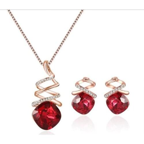 JINGLANG Hot Sale Luxury Elegant Square Bridal Beautiful Necklace Earrings For Women Jewelry Set Gift