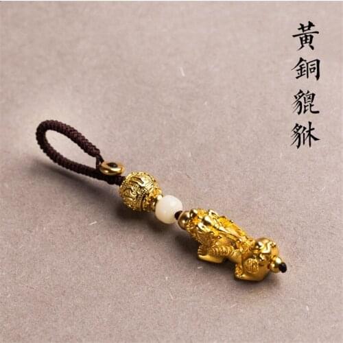 Brass Mini Retro Brave Troops Pure Copper lucky Wild Beast Statue Pendant Keychain Hooks Wallet Chain Belt Buckle Gift