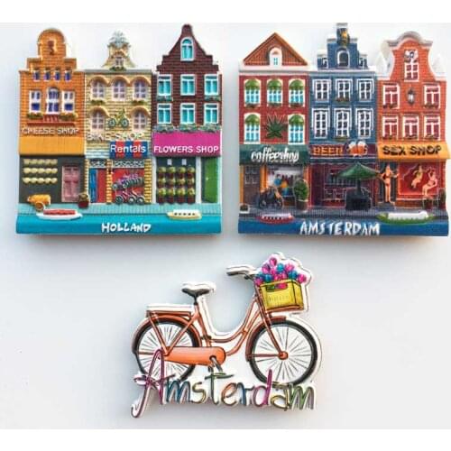 BABELEMI Netherlands Tourist Souvenirs Fridge Magnets Amsterdam Sexy Shop Colorful House Bike Refrigerator Magnetic Stickers