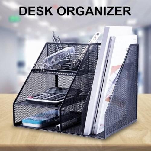 Office Desktop Multi-Layer Metal File Rack Desk Organizer File Folder Rack Metal Mesh Book Holder File Iron Art Shelf Storage
