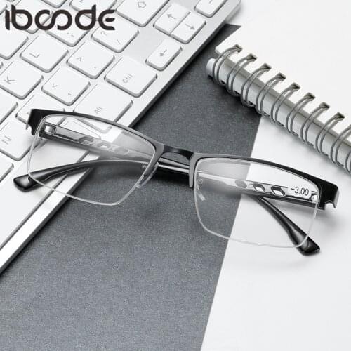 Iboode Half Frame Finished Myopia Glasses Men Women Shortsighted Eyeglasses Diopter -1.5 -2.0 -2.5 -3.0 -3.5 -4.0 Unisex Eyewear