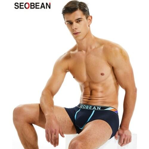 SEOBEAN Mens Underwear Fashion Solid Color Middle-waisted U-pouch Bag Push Up Show Big Shape Cotton Breathable Boxe Five Colors