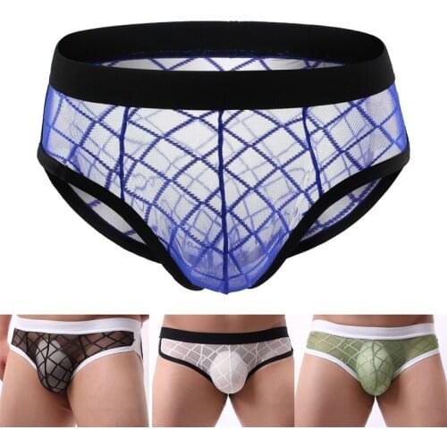 Mens sexy underwear mesh transparent temptation sexy triangle underwear breathable transparent big U convex quick-drying