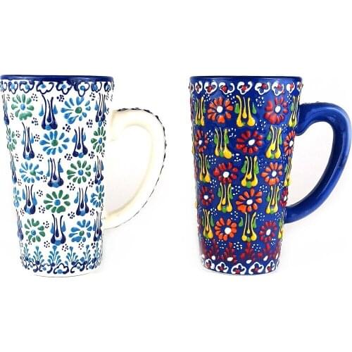 Ceramic Handmade Latte Mug Set of 2 - Blue White & Navy 500ml Latte Glass