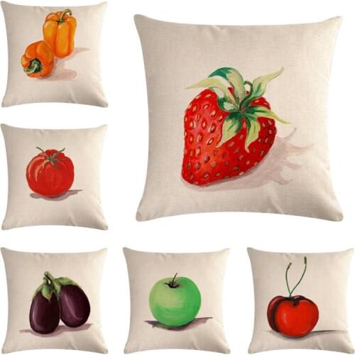 Minimalist Style Cushion Cover Fruit Apple Cherry Vegetable eggplant Home Cotton Linen Pillows Wear Resisting Fashion Cojines