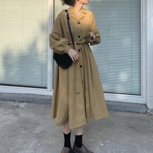 HziriP New Women Dresses 2021 Autumn Full Sleeve Single-Breasted Sashes All-Match Sweet Vintage Elegant Warm Female Office Lady
