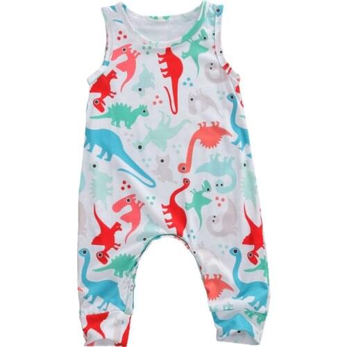 Newborn Infant Kids Baby Boy Girl Romper Summer Dinosaur Print Sleeveless One-piece Jumpsuit Playsuit Clothes Outfits 0-24 Month