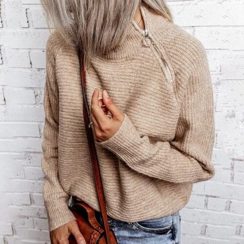 Autumn and Winter High-neck Loose Long-sleeved Side Zipper Sweater