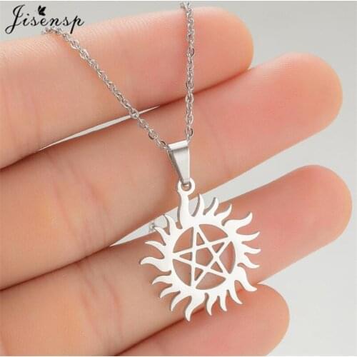 Bijoux Femme 2021 Fashion Sun Shaped Hollow Star Of David Stainless Steel Necklace Simple Shield Hexagram Pendant Necklace Women