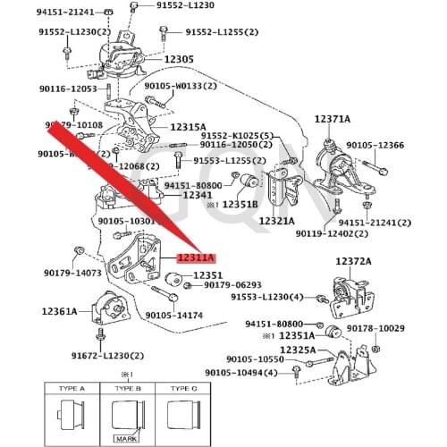 Engine front mounting bracket (transverse engine) 2007-Toy ota COR OL LA engine foot glue, engine bracket pad, engine foot glue