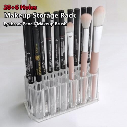 26 Holes Acrylic Makeup Organizer for Cosmetic Pen Storage Box Stand Makeup Brush Holder Eyebrow Pencil Organizer for Girl/Lady