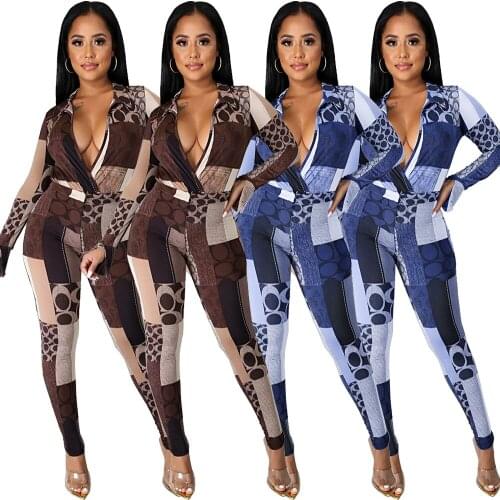 GL6309 Two-piece casual suit Geometric print two-piece jacket with split horn sleeves