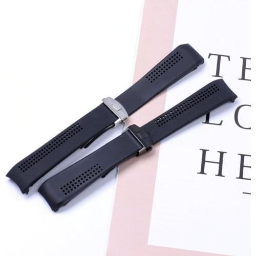 High Quality Black Curved End Watchband 20 22 mm Silicone Rubber Strap For TAG Heuer Carrera Wrist Bracelet Deployment Clasp