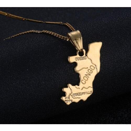 The Republic of Congo Republique Map Pendant Necklaces Gold Color Congo CharmMap Jewelry