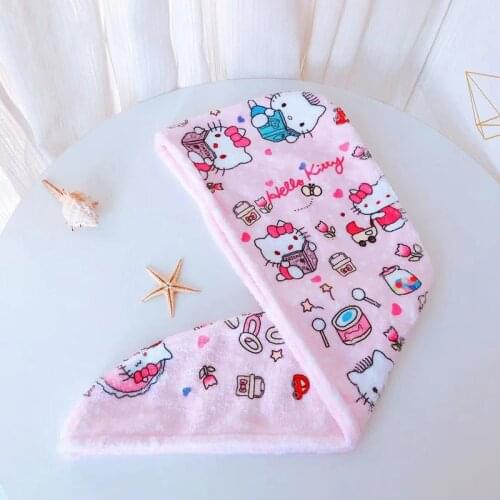 Sanrio hello kitty cartoon coral velvet thickened dry hair cap childrens female quick-drying headscarf wipe dry hair towel