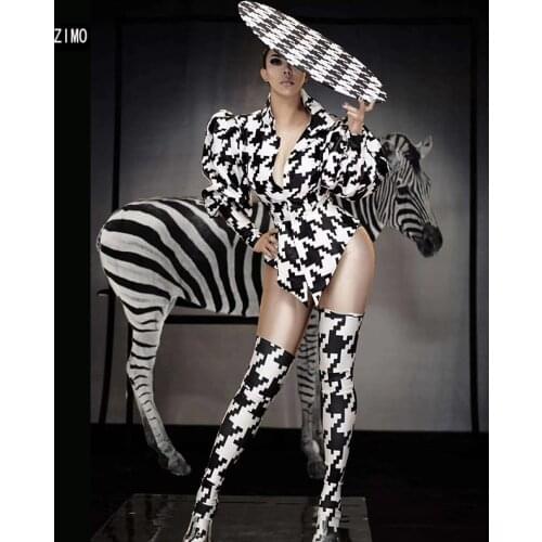 Rave Modern Festival Party Opening Pole Jazz Disco Dance man and Women Singer Zebra Stripes Print set Stage Wear Performace club
