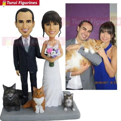 Wedding cake topper with dog figurine wedding cake topper dog and cat designs custom pet bobblehead dolls custom wedding bobbleh