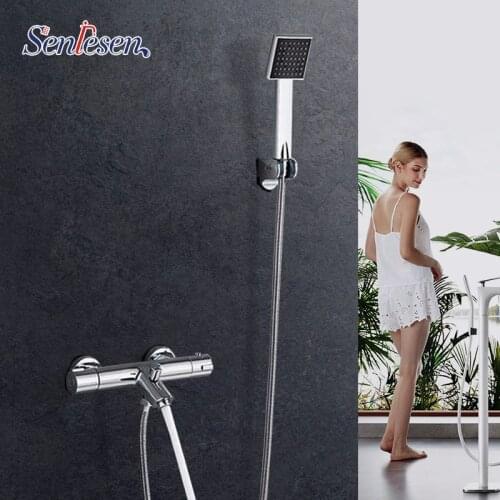 Senlesen Chrome Bathroom Shower Faucet Bathtub Set Wall Mount Mixer Tap Mixer Hot and Cold Water