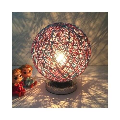 Creative Hemp Rattan Ball design table lamp 9 Color Dia 20CM E27 5W LED US Plug 110/220V for Bedroom living room indoor lighting