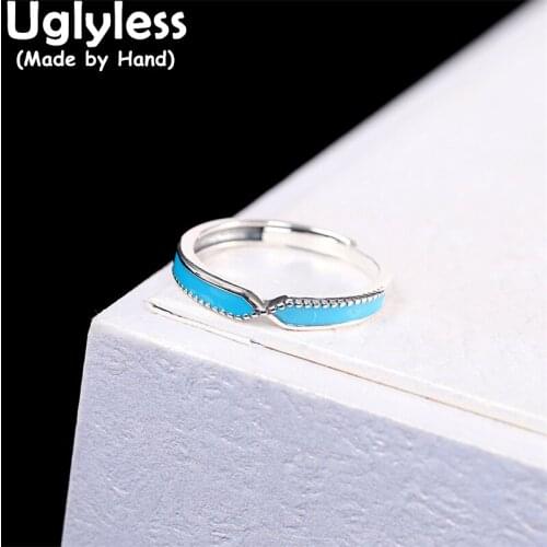 Uglyless X Ring Korean Designer MINI Size Glossy Silver Blue Ring for Women Real 925 Sterling Silver Jewelry Girls Students Ring