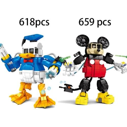 2 style Disney Figure Donald Duck Mickey Mouse Robot Ornaments Model Building Blocks Kit Classic Bricks Kids Toy Christmas Gift