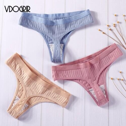 VDOGRIR 2020 New Sexy Womens Cotton Panties Underwear Seamless Thong With Bow Solid Female G-String Low Rise Soft Lady Lingerie