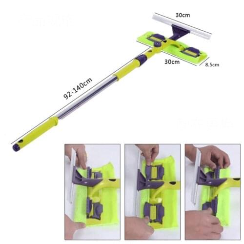 Rotating Head Glass Cleaning Mop Telescopic High-Rise Windows Cleaner Silicone Scratch Strip Long Handle Fiber Window Scrubbe