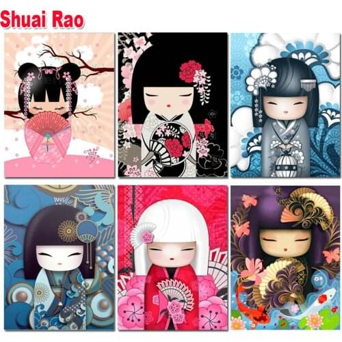 Japanese Doll 5d diy diamond painting New,diamond mosaic full square Round diamond embroidery Cartoon Girl 2021 Best gift