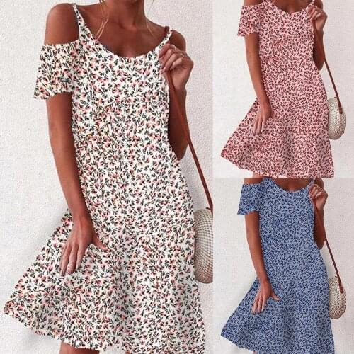 Women Summer Bohemian O-neck Printed Short-sleeved Strapless Pullover Dresses 2021 New casual beach dress Vestidos hot sale