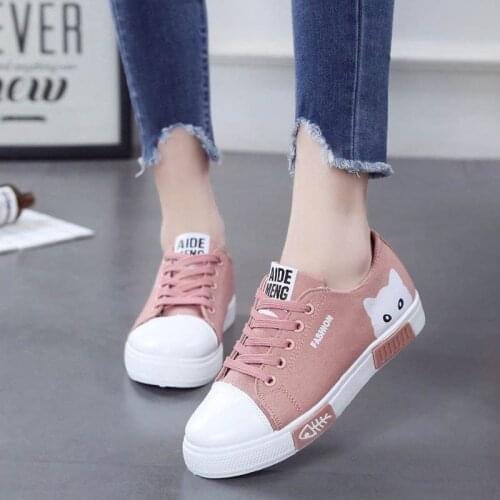 Casual Women Shoes Women Flats Canvas Shoes Fashion Women Sneakers Lace Up Cartoon Ladies Board Shoes Black White Female Shoes
